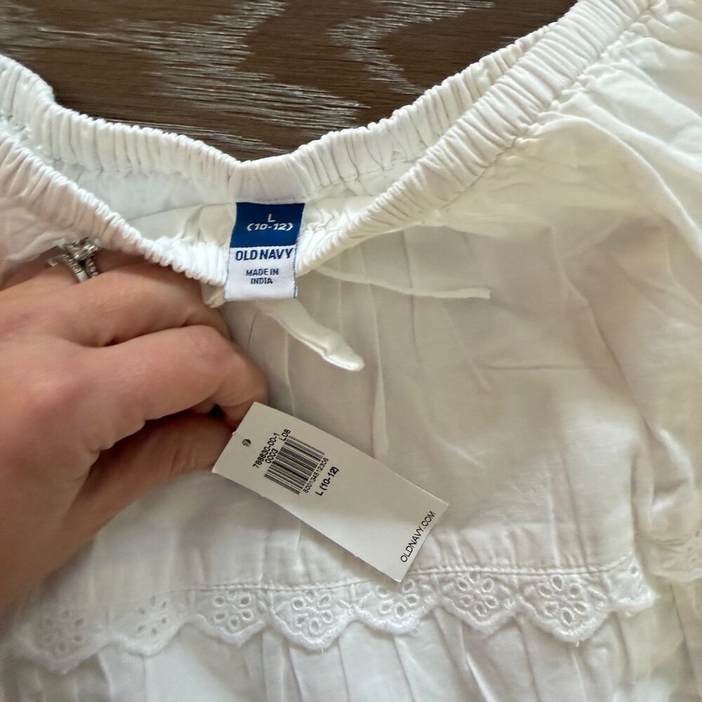 NWT! Girls Old Navy white eyelet linen skirt elastic waist size large 10-12 - Picture 2 of 2